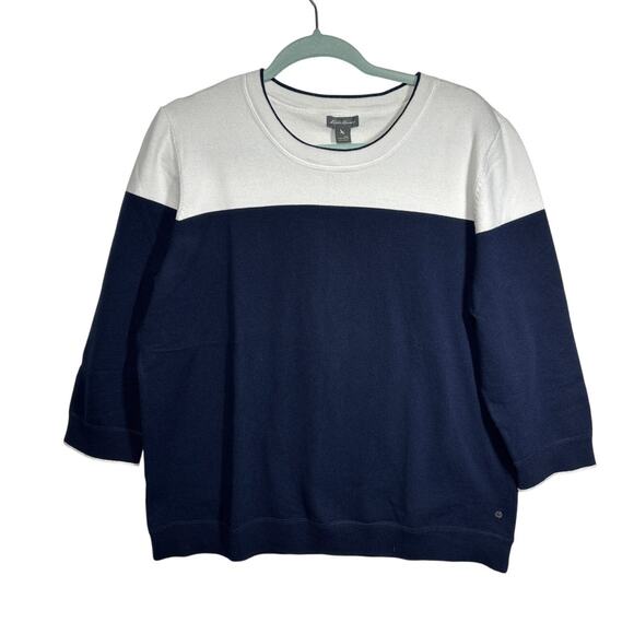 Eddie Bauer Tops - Eddie Bauer Colorblock Two-Tone 3/4 Sleeve Sweater Top Blue White Size 2XL **